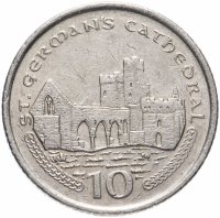 купить Остров Мэн 10 пенсов (pence) 2000-2003 "Собор святого Германа. Замок Пил"