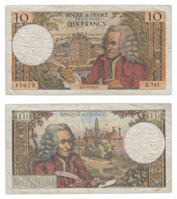 купить Франция 10 франков 1972 (1963-1973) Voltaire (Вольтер) Type (Pick 147d)