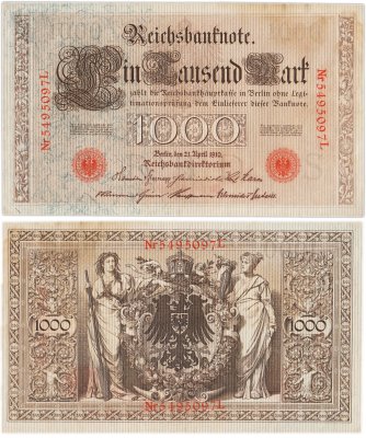 купить Германия 1000 марок 1910 красная печать