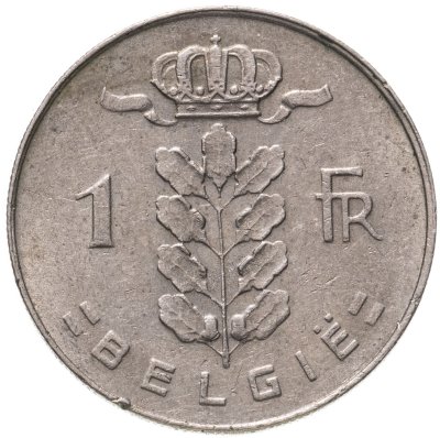 купить Бельгия 1 франк (franc) 1974 надпись на голландском - 'BELGIE'