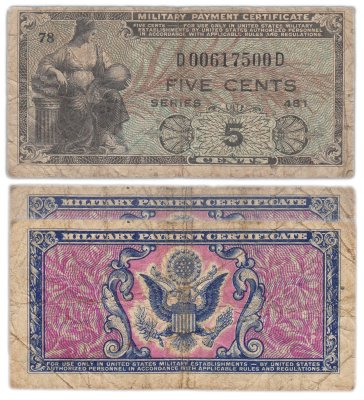 купить США 5 центов 1951-1954 года (Pick M22) Военный сертификат