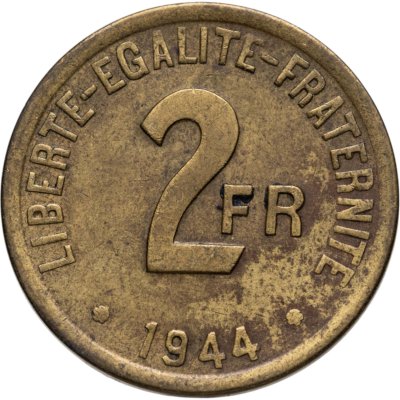 купить Франция 2 франка (francs) 1944 Американская оккупация