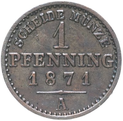 купить Германия, Пруссия 1 пфеннига 1871