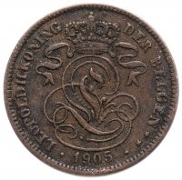 Купить Бельгия 2 сантима 1902- 1905 гг. Надпись на голландском - 'DER BELGEN'