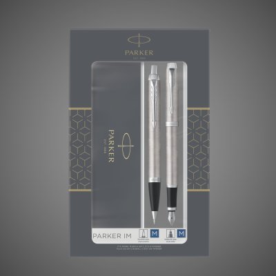 купить Набор из 2х ручек в подарочной коробке Parker IM "Duo" Stainless Steel CT;. Шариковая и перьевая ручка., Металлы: латунь, пластик, сталь, 2026 г.
