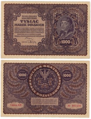 купить Польша 1000 марок 1919 (Pick 29(1) 1 серия