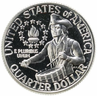 купить США 25 центов (квотер, 1/4 доллара, quarter dollar) 1976 S 200 лет независимости США (барабанщик) знак монетного двора "S" - Сан-Франциско