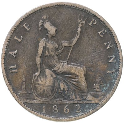 купить Великобритания 1/2 пенни (penny) 1862