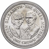 Купить Остров Мэн 1 крона 1985" 85 лет со дня рождения Королевы Матери (Король Георг VI и Королева-Мать)"