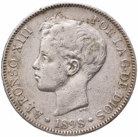 купить Испания 5 песет (pesetas) 1898 (Король Альфонсо XIII Бурбон)