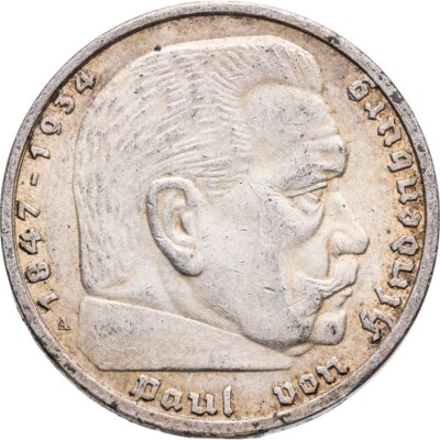 купить Германия 5 рейхсмарок 1935 A Рейхспрезидент Германии Пауль фон Гинденбург