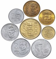 Купить Мексика набор 8 шт 5, 20, 50 сентаво 1, 10, 20, 50,100 песо 1982 - 1987 года