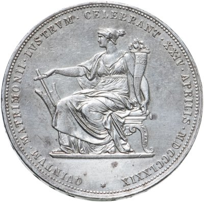 купить Австрия 2 гульдена - 2 флорина (gulden, florin) 1879 серебряная свадьба Франца-Иосифа и Елизаветы Баварской