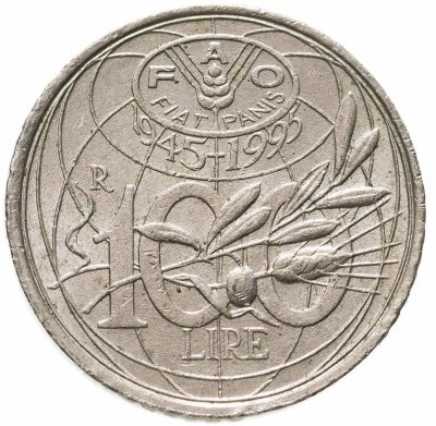 купить Италия 100 лир (lire) 1995 "Продовольственная программа - ФАО"