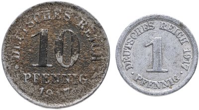 купить Германия набор 1 и 10 пфеннигов 1917
