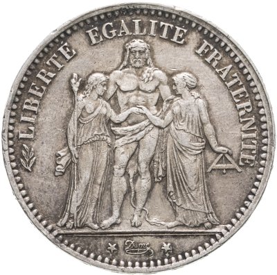 купить Франция 5 франков (francs) 1874 "Геркулес", знак монетного двора: "A" - Париж