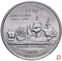 купить США 1/4 доллара (квотер, 25 центов) 2000 D "Штат Вирджиния"
