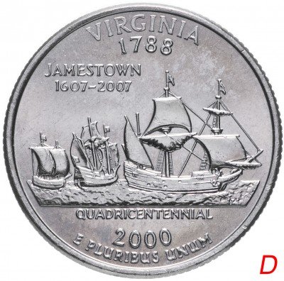 купить США 1/4 доллара (квотер, 25 центов) 2000 D "Штат Вирджиния"