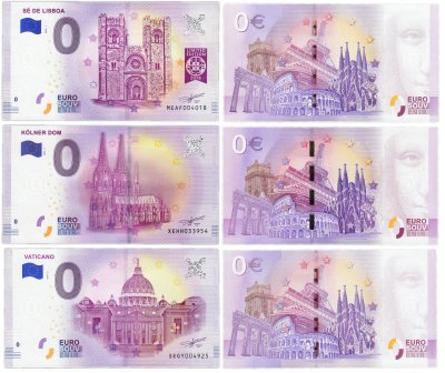 купить 0 евро (euro) набор из 3 банкнот "Знаменитые соборы"