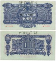 купить Чехословакия 1000 крон 1944 (Pick 50) перфорация SPECIMEN