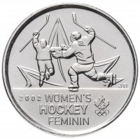 Купить Канада 25 центов (cents) 2009 "Победа женской сборной по хоккею на олимпиаде Солт-Лейк-Сити 2002"