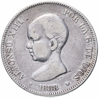 купить Испания 5 песет (pesetas) 1888