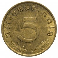 купить Германия (Третий Рейх) 5 рейхспфеннигов 1939 "A"