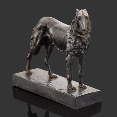 купить Статуэтка "Борзая", скульптор А.И. Посядо, чугун, крашение, Каслинский завод архитектурно-художественного литья (Касли), СССР, 1949 г.