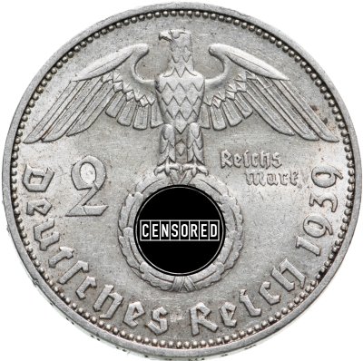 купить Германия (Третий Рейх) 2 рейхсмарки 1939, знак монетного двора "J"-Гамбург