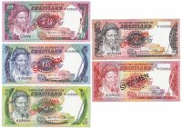 купить Свазиленд набор образцов (specimen) 1,2,5,10,20 эмалангени 1974 (Pick CS1) (с одинаковым номером-008689 и сертификатом)