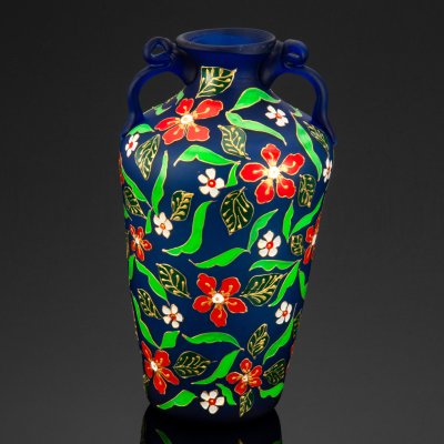 купить Ваза интерьерная яркого цвета с цветочным декором, стекло, роспись эмалевыми красками, Европа, 1960-1980 гг.