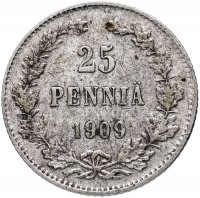 Купить 25 пенни (pennia) 1909, монета для Финляндии L