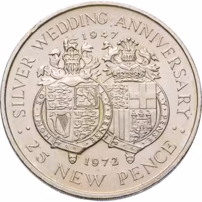 купить Гибралтар 25 новых пенсов (new pence) 1972 "25 лет свадьбе Королевы Елизаветы II и Принца Филиппа"