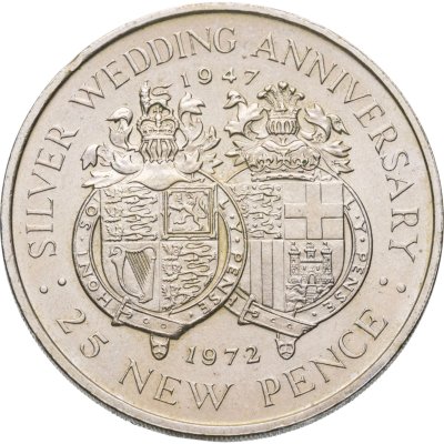 купить Гибралтар 25 новых пенсов (new pence) 1972 "25 лет свадьбе Королевы Елизаветы II и Принца Филиппа"