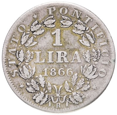 купить Папская область 1 лира (lira) 1866 Надпись "PIVS·IX·PON·" на аверсе