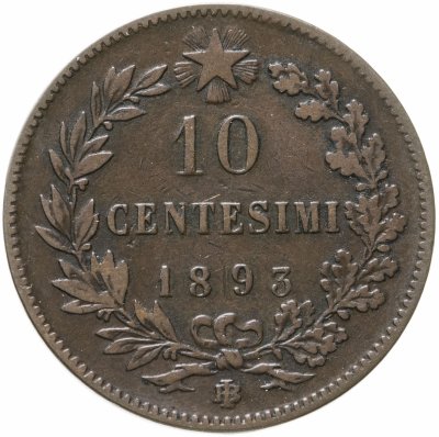 купить Италия 10 чентезимо (centesimi) 1893 Знак монетного двора "BI" - Бирмингем
