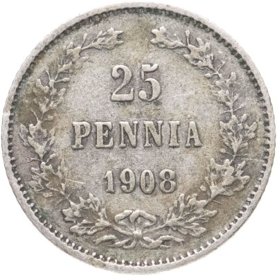 купить 25 пенни 1908 L, монета для Финляндии