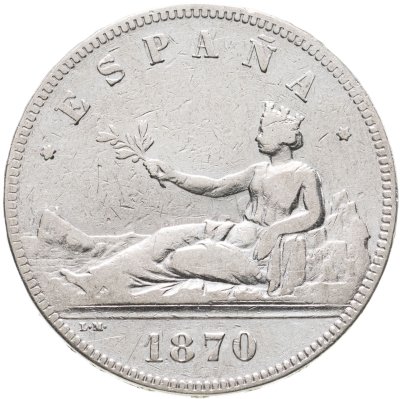 купить Испания 5 песет 1870 SN-M, период междуцарствия