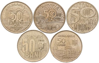 купить Румыния набор юбилейных монет 50 банов (бани) 2012-2017 (5 штук)