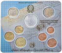 купить Италия 2003 официальный годовой набор евро из 9 монет (с серебряной монетой 5 евро) в буклете "Европа труда"