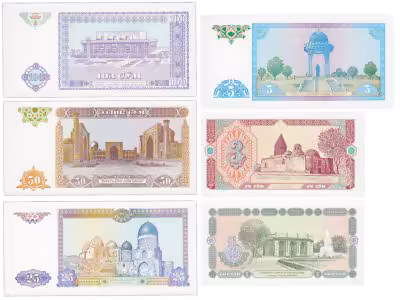 купить Узбекистан набор из банкнот 1, 3, 5, 25, 50, 100 сум 1994