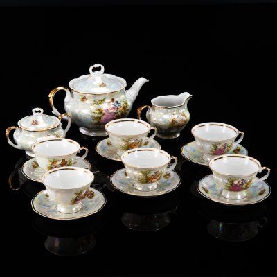 купить Сервиз чайный "Мадонна" на 6 персон (15 предметов), фарфор, люстр, золочение, Karolina (Фарфоровая мануфактура «Каролина», Польша), Польша, 1970-1990 гг.