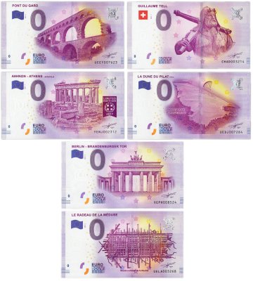 купить 0 евро (euro) набор из 6 банкнот "Достопримечательности"