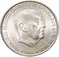 купить Испания 100 песет (pesetas) 1966 66 внутри звезды