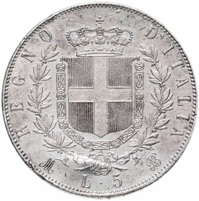 купить Италия 5 лир 1873 M знак монетного двора: "M" - Милан