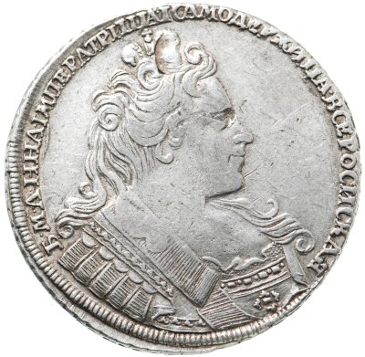 купить 1 рубль 1731 с брошью на груди, крест державы узорчатый