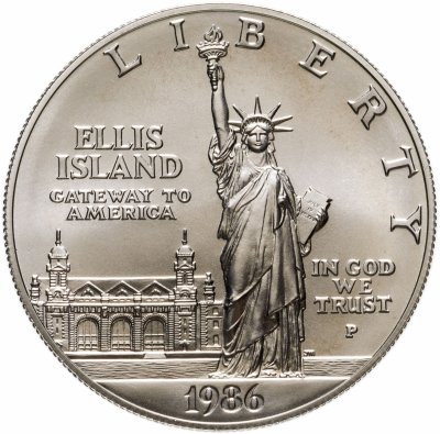 купить США 1 доллар (dollar) 1986 UNC Statue of Liberty (100 лет Статуе Свободы - Остров Эллис) знак монетного двора "P"