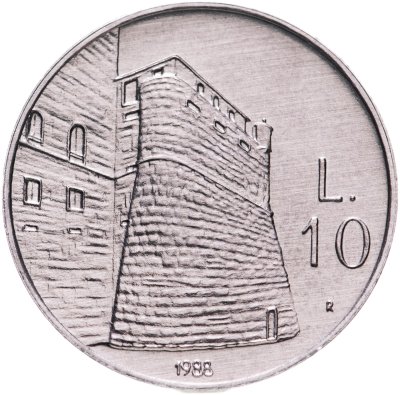 купить Сан-Марино 10 лир (lire) 1988 "Укрепления Сан-Марино"