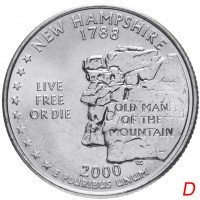 купить США 1/4 доллара (квотер, 25 центов) 2000 D "Штат Нью Гэмпшир"