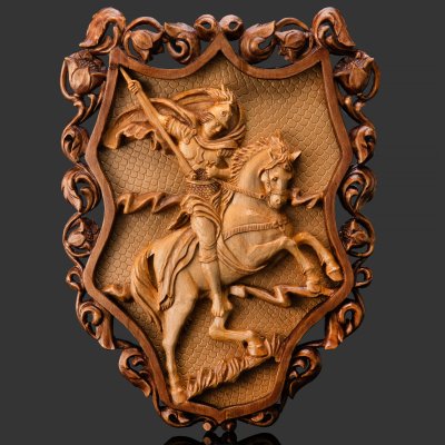 купить Панно "Архангел Михаил", автор Константин Яковлевич Буцан (Народный мастер стран СНГ, член Евразийского Художественного Союза), дерево, липа, резьба, Российская Федерация, 2021 г.